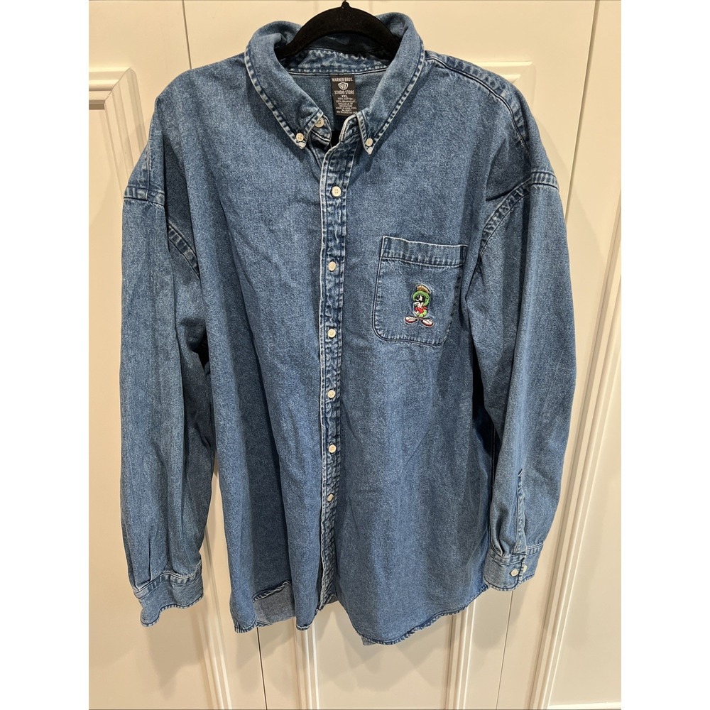 Warner‎ Bros Loony Tunes Marvin Martian Cotton Denim Shirt Jacket 1998